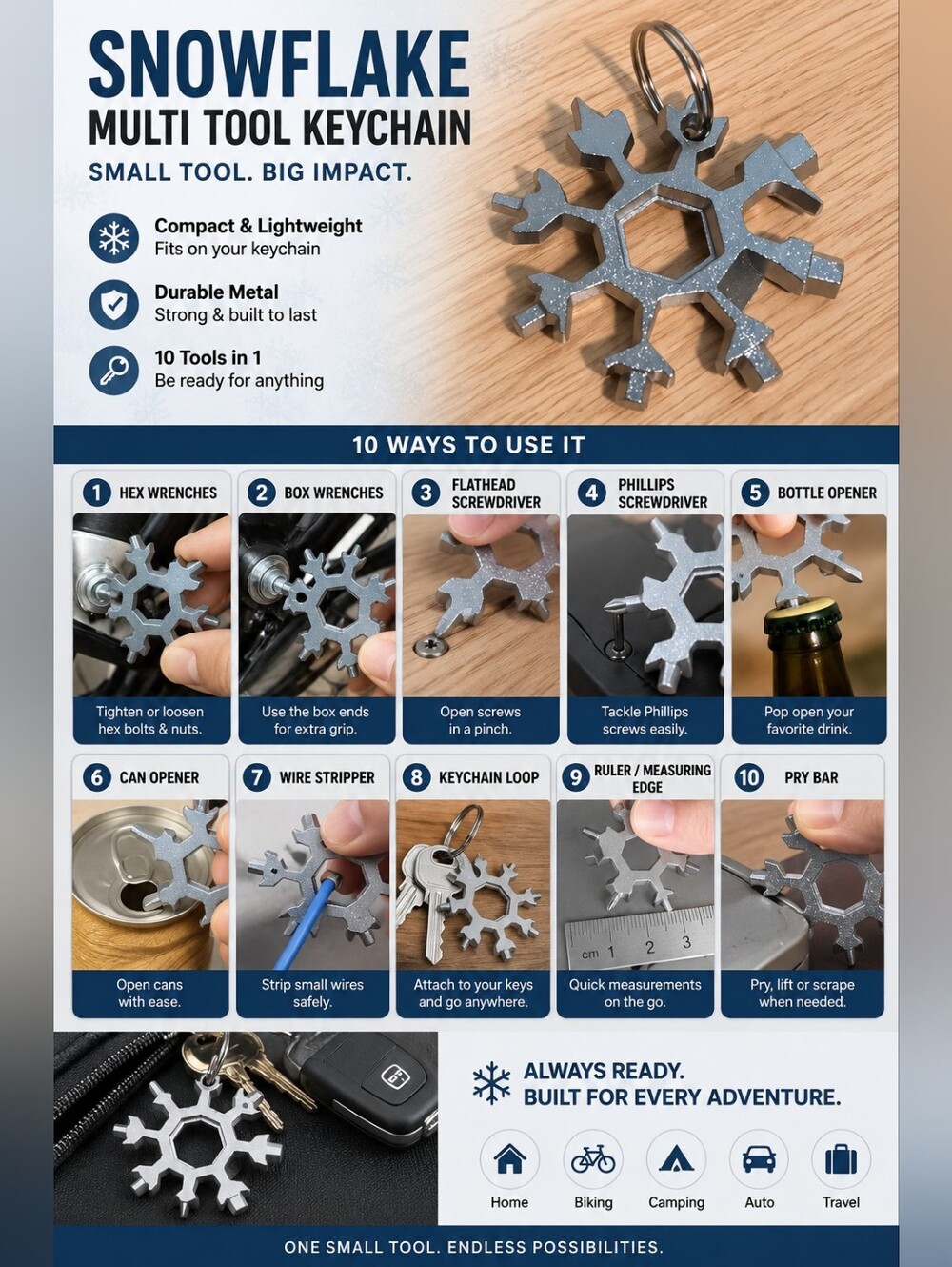 SSilver Snowflake Multi-Tool Keychain